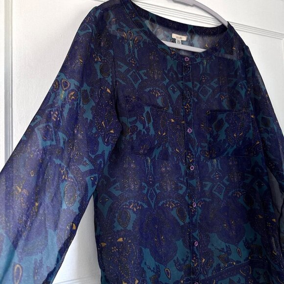 Ecote Urban Outfitters Blue Purple Paisley L/S Top Sheer, Size M - Picture 5 of 8